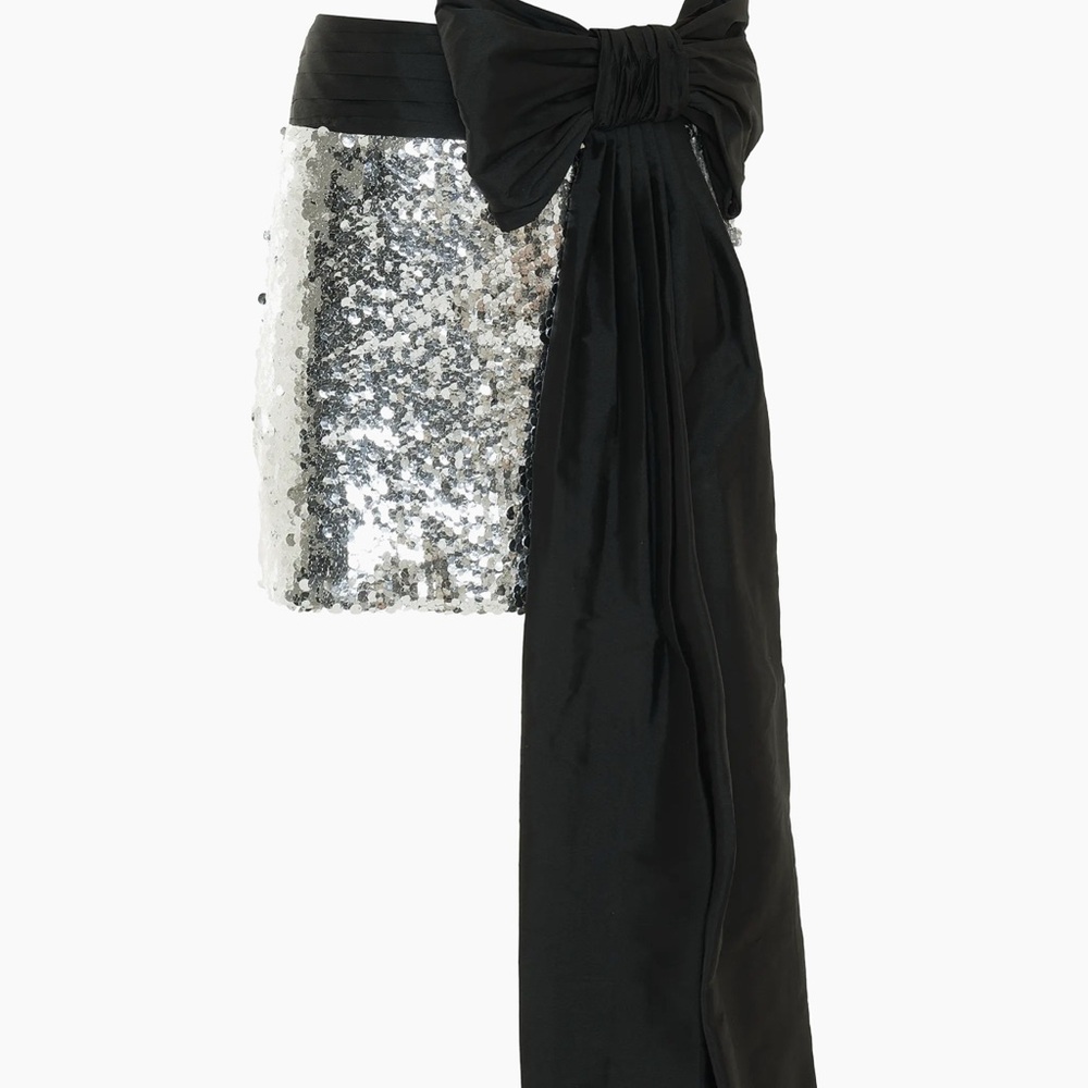 PatBO Sequin Mini Skirt with Black Bow